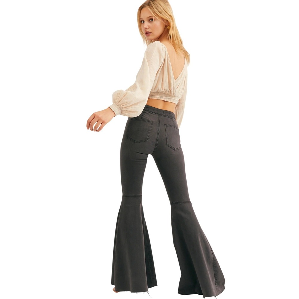 Free People Just Float On Flare Jeans Black High Rise Bell Bottom SIZE 26